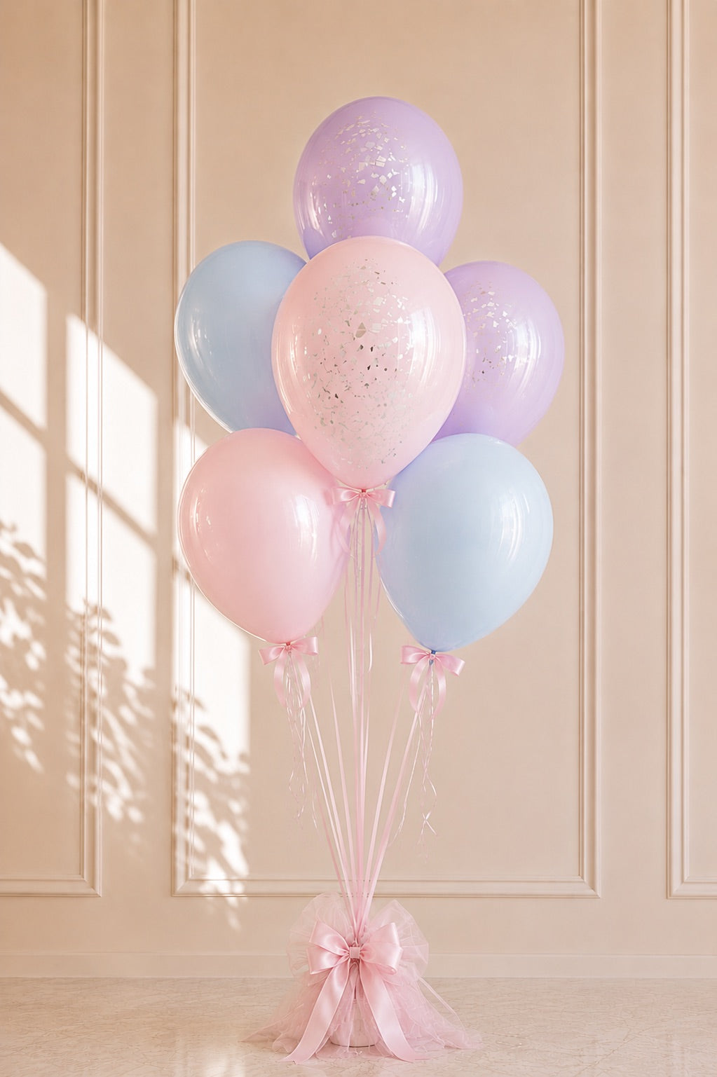 North Idaho Wildflower balloon bouquet in lavender, dusty rose, and cream — Coeur d'Alene delivery